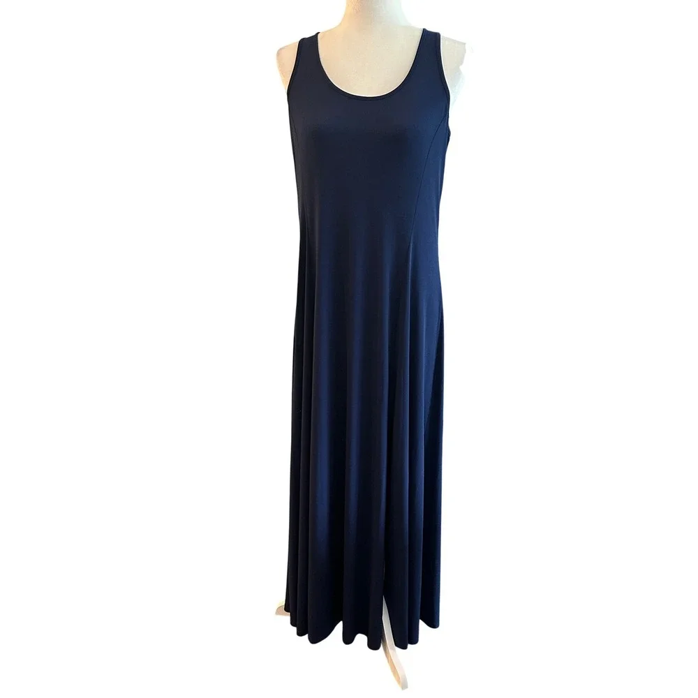 Michael Kors Navy Blue Sleeveless Double Slit Maxi Dress Large